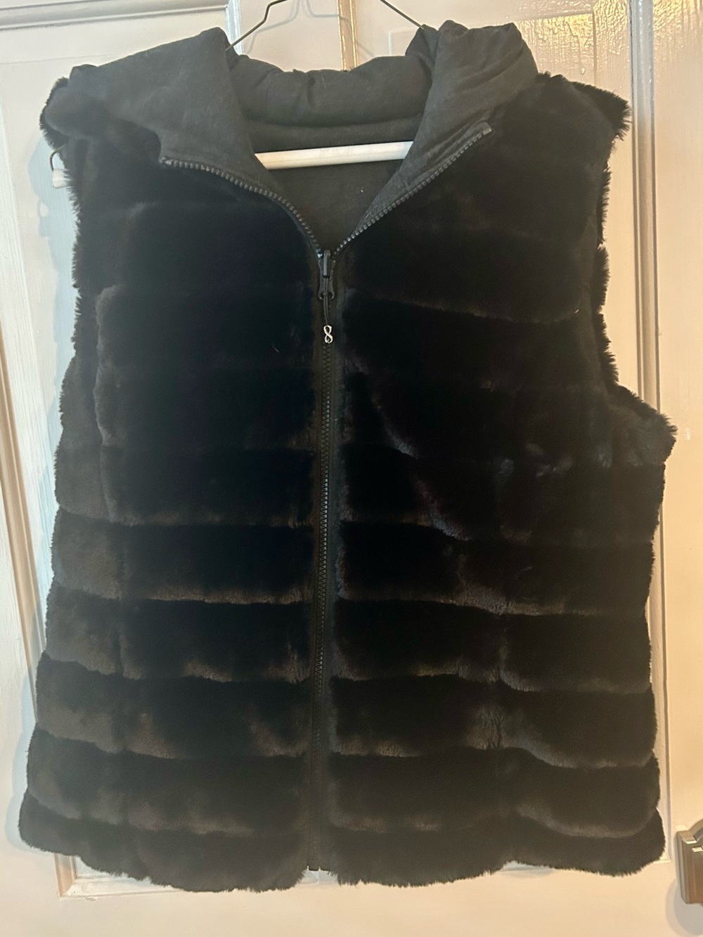 Be Boundless Reversible Black Faux Fur Vest Hooded Quilted Women’s Size Medium